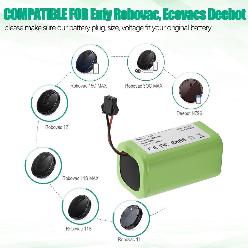 Batryuic Upgraded 4000mAh N79 14.4V Battery for Eufy RoboVac 11 11S 30 15C 25C 35C Robot Vacuum Cleaner for Ecovacs Deebot N79 N79S Deebot 500 600 DN622, Goovi F007C D380 Robot Vacuum Cleaner Battery - Image 5